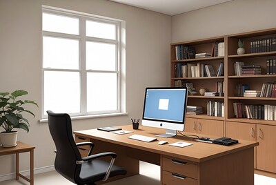 Modern Wooden Office Desk with iMac