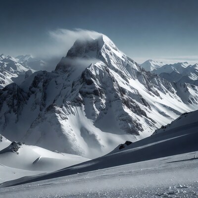 Snowy Mountain Peak with Clouds