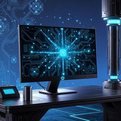 Futuristic Computer Monitor on Desk
