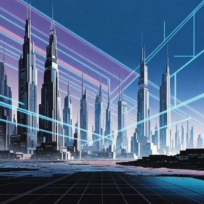 Futuristic Cyberpunk Cityscape with Neon Lines