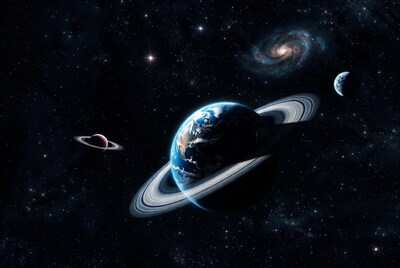 Earth Saturn Galaxy in Space