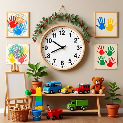 Cozy Kids Playroom with Clock and Toys