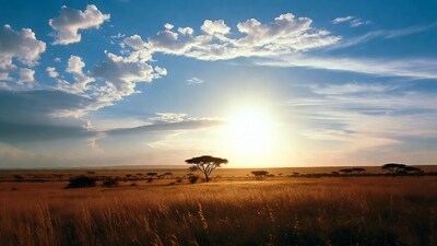African savanna sunset with acacia trees