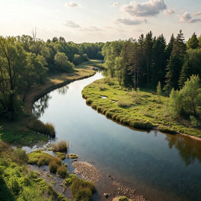 River meandering through lush forest