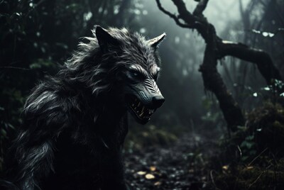 Growling Werewolf in Dark Forest