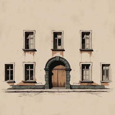 Old European Building with Arched Door