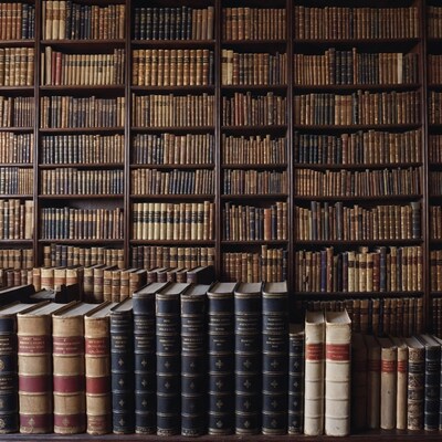 Vintage Books on Wooden Bookshelf