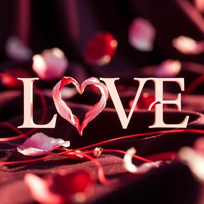 LOVE text with rose petals