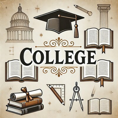 College Illustration with Cap Books Diploma
