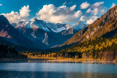 Snowy Mountains Autumn Lake Reflection