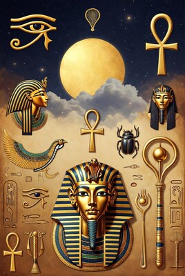 Egyptian Symbols Golden Pharaoh Illustration