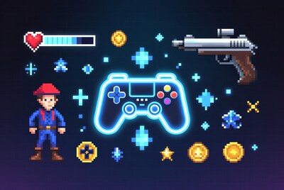 Pixel Cowboy with Game Controller and Gun