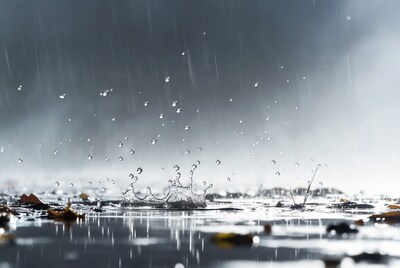 Rain splashes on autumn leaves