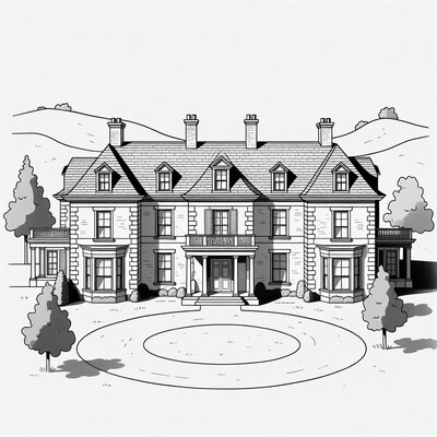Grand Mansion Line Drawing