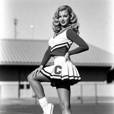 Blonde cheerleader posing in uniform