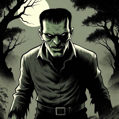 Frankenstein Monster in Moonlit Forest
