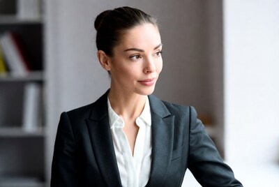 Business woman in suit looking sideways
