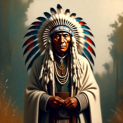 Indigenous Chief in Feather Headdress