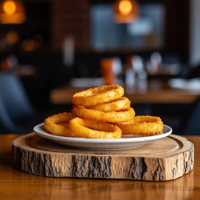 Stack of golden onion rings