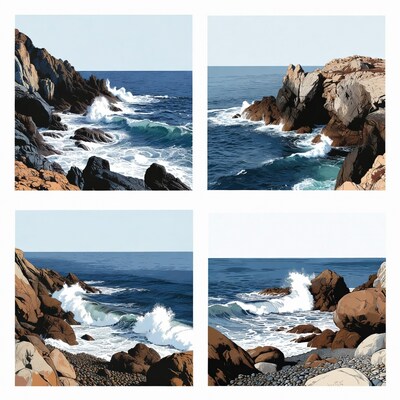 Ocean Waves Crashing on Rocky Coast
