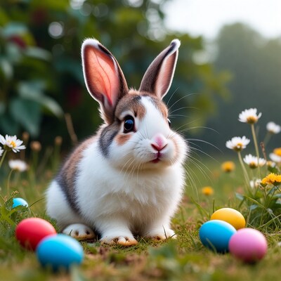 Cute bunny with Easter eggs