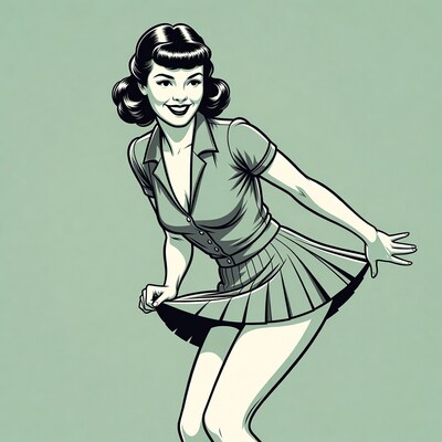 Pinup woman lifting skirt