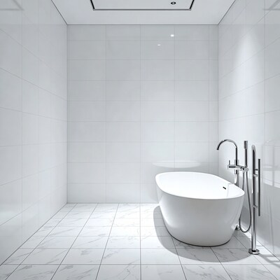 White Freestanding Bathtub in Modern Bathroom