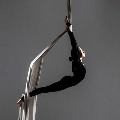 Woman performing aerial silk pose