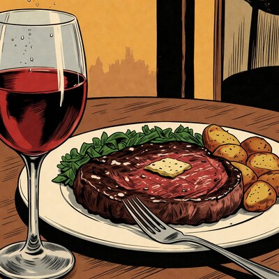 Steak Dinner with Red Wine