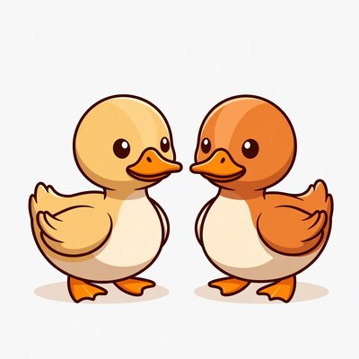 Two cute cartoon ducks facing each other