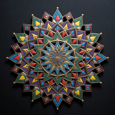Colorful Mandala on Black Background
