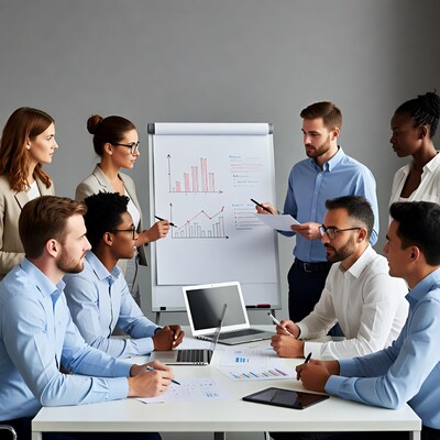 Diverse business team meeting with charts
