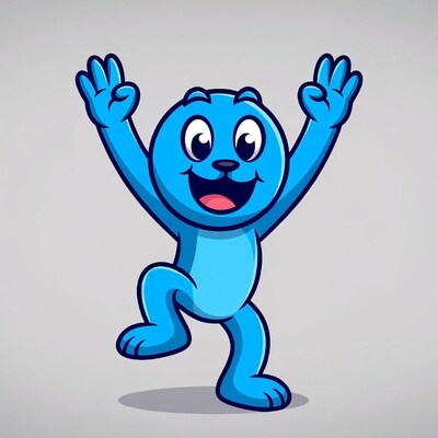 Blue cartoon dog dancing happily