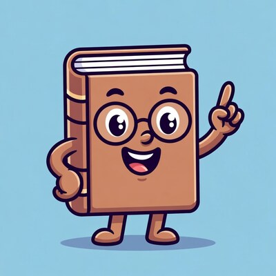 Cartoon book character pointing finger