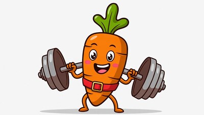 Cartoon carrot lifting weights