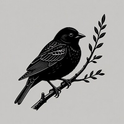 Black bird perched on branch