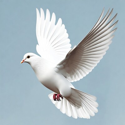 White dove flying with wings spread