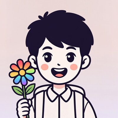 Boy holding rainbow flower