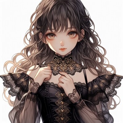 Anime girl in black lace corset