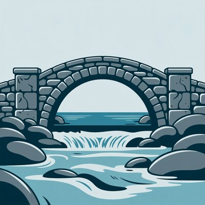 Stone Bridge Over Waterfall