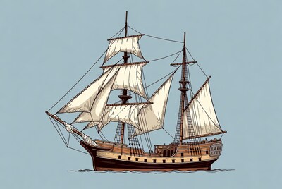 Sailing Ship Illustration on Sea