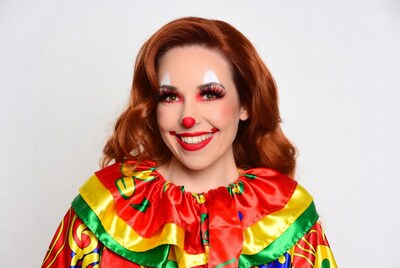 Woman in colorful clown costume