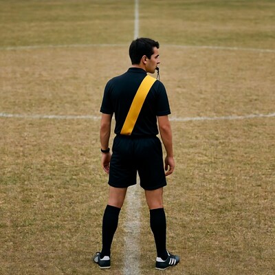 Soccer referee standing on field