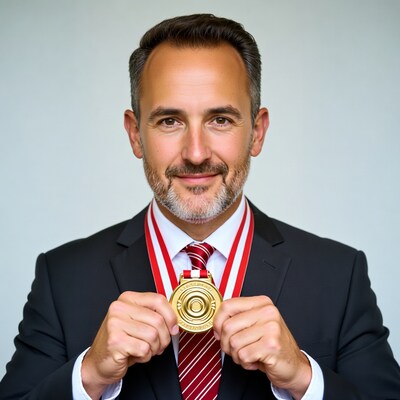 Man holding gold medal