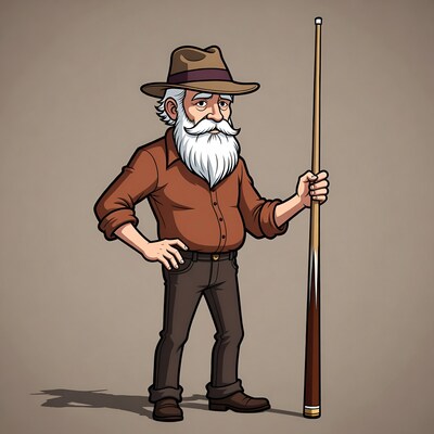 Elderly man holding pool cue