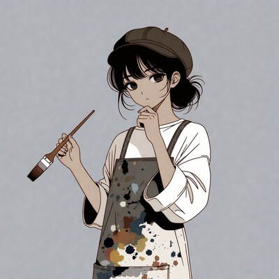 Anime girl painter holding brush