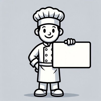 Cartoon chef boy holding blank sign