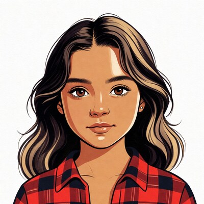Young Latina woman in plaid shirt illustration