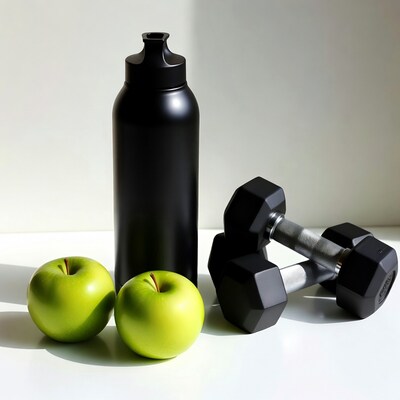 Green Apples Black Dumbbells Water Bottle
