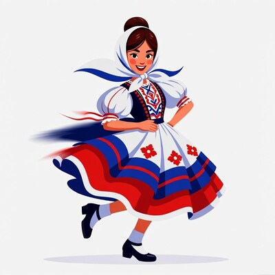 Slovak woman dancing in folk costume